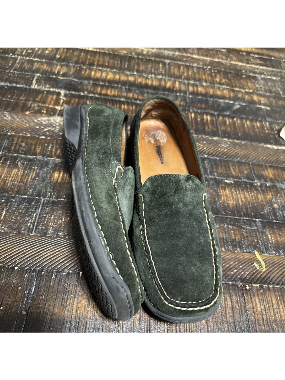 Women’s Hush Puppies slip-on Driving Loafers Camden Green leather US 9/ EU 40